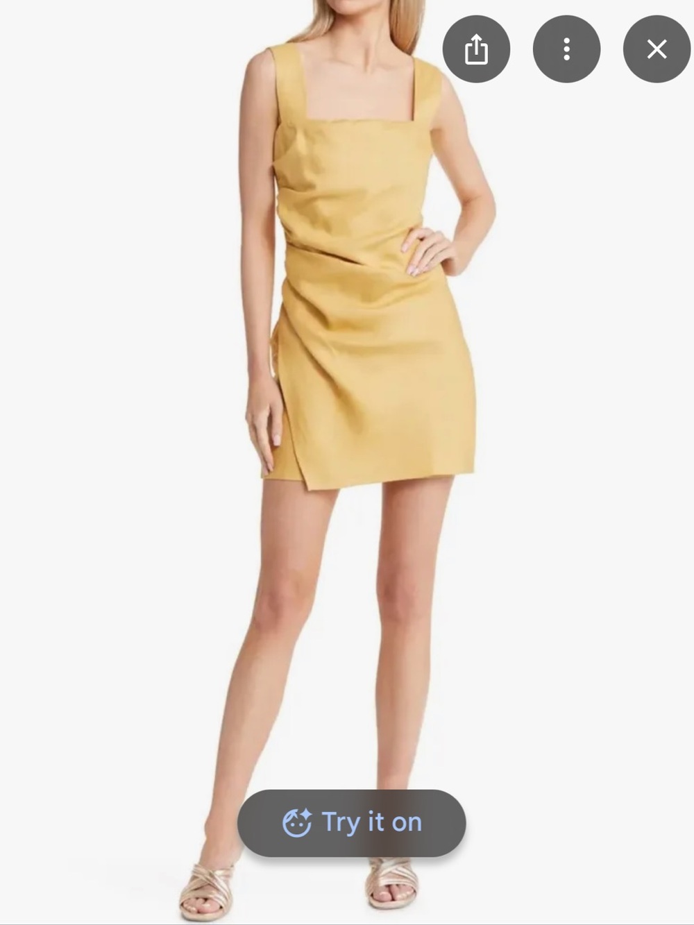 Reformation Kerrigan Linen Mini Dress Tuscan Sun Yellow Square Neck